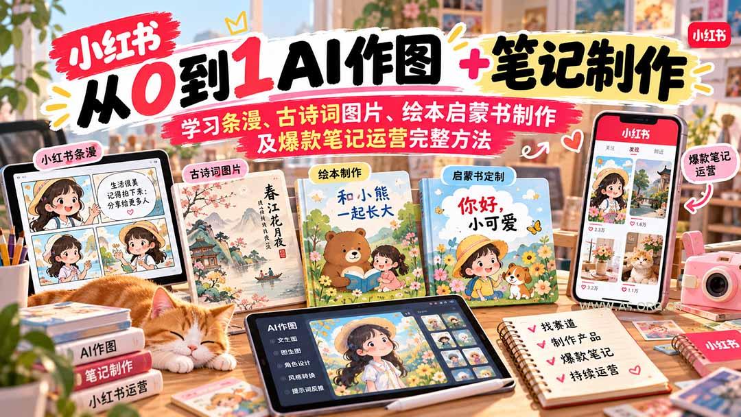 2026小红书AI内容创作从0到1-更新1009：学习条漫、古诗词图片、绘本启蒙书制作及爆款笔记运营完整方法 - 小红泡