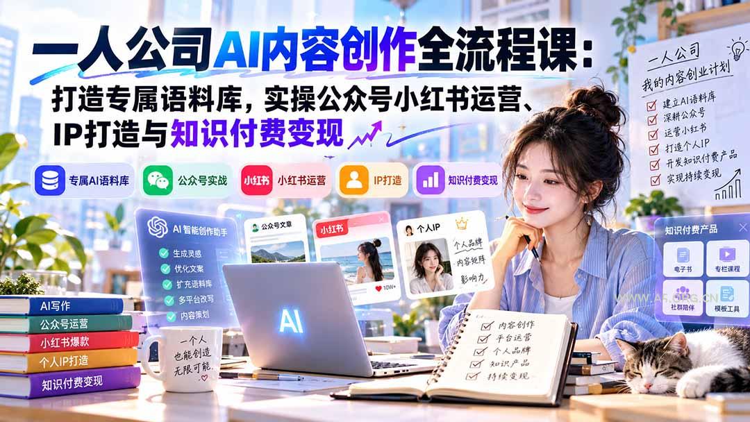 一人公司AI内容创作全流程课：打造专属语料库，实操公众号小红书运营、IP打造与知识付费变现方法论 - 小红泡