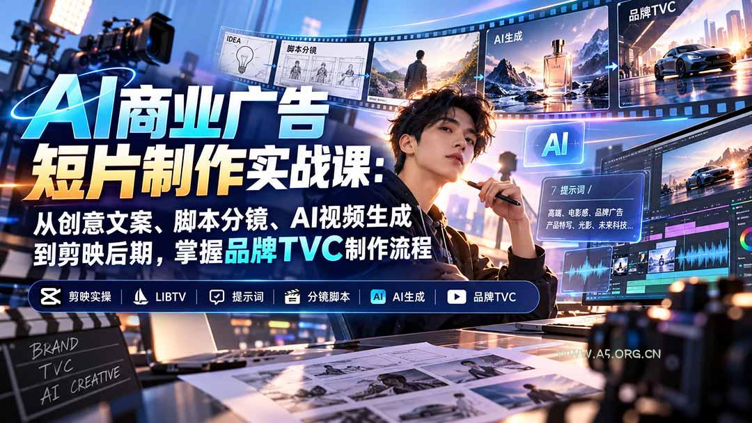 AI商业广告短片制作实战课：从创意文案、脚本分镜、AI视频生成到剪映后期，掌握品牌TVC制作流程 - 小红泡