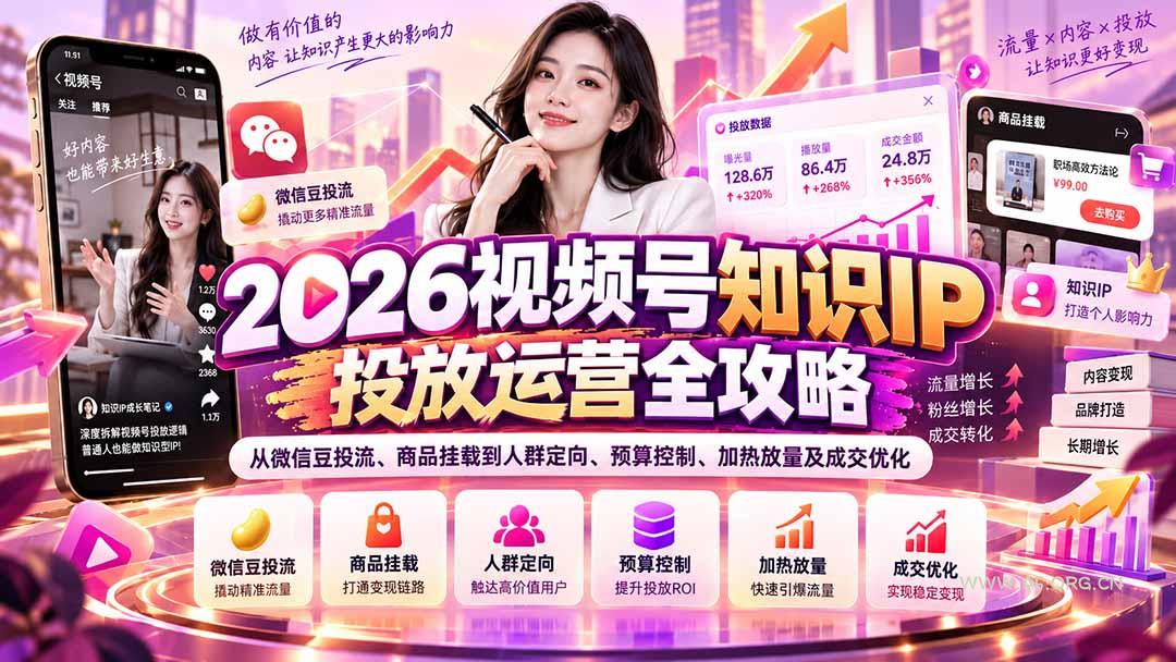 2026视频号知识IP投放运营全攻略：从微信豆投流、商品挂载到人群定向、预算控制、加热放量及成交优化 - 小红泡