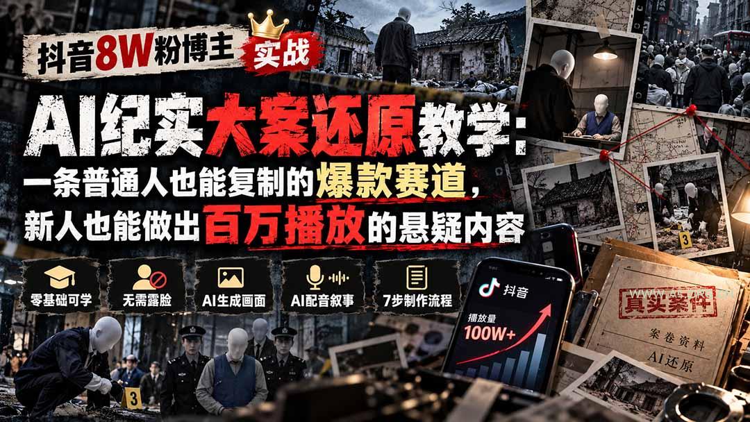 抖音8W粉博主AI纪实大案还原教学:一条普通人也能复制的爆款赛道,新人也能做出百万播放的悬疑内容 - 小红泡 抖音8W粉博主AI纪实大案还原教学:一条普通人也能复制的爆款赛道,新人也能做出百万播放的悬疑内容 - 小红泡