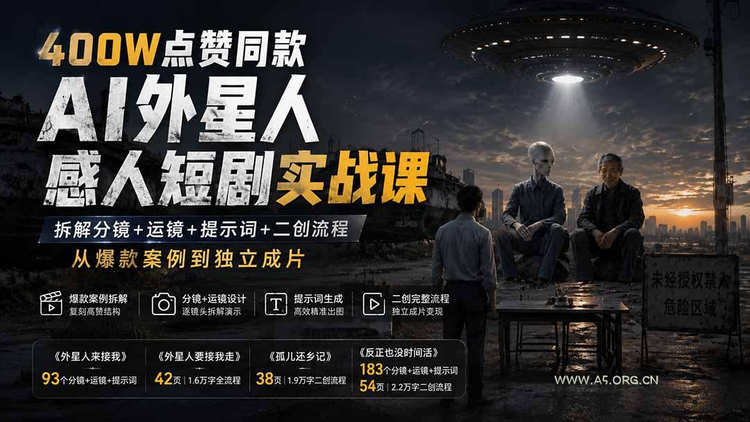 400W点赞同款AI外星人感人短剧实战课-更新1009：拆解分镜+运镜+提示词+二创流程，从爆款案例到独立成片 - 小红泡
