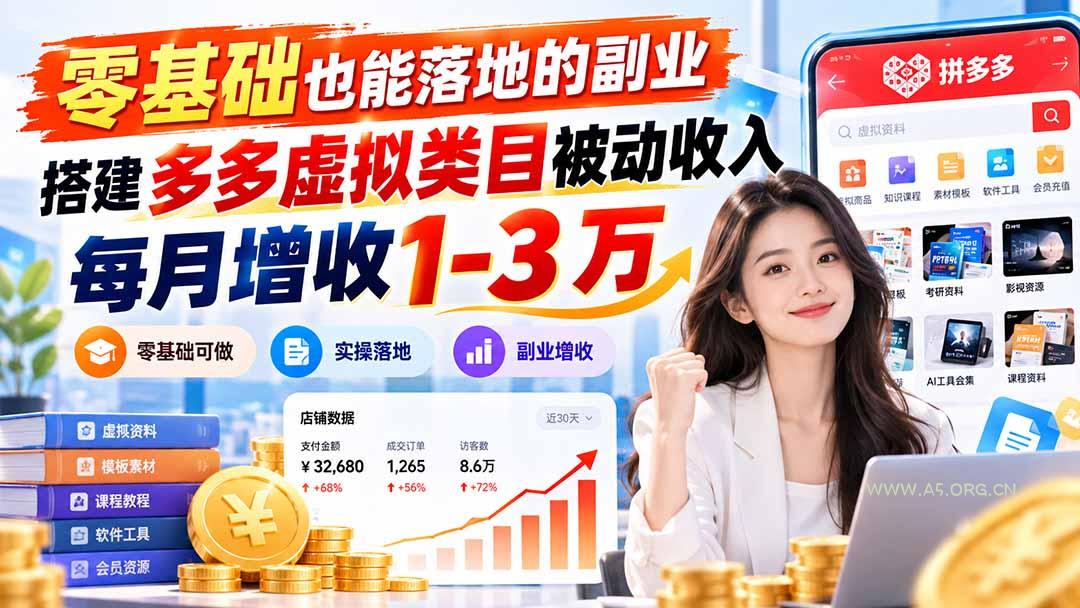 零基础也能落地的副业，搭建多多虚拟类目被动收入，每月增收 1-3 万 - 小红泡