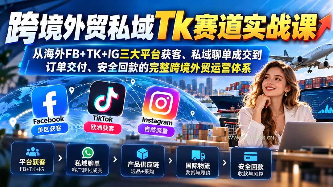 跨境外贸私域Tk赛道实战课:从海外FB+TK+IG三大平台获客、私域聊单成交到订单交付、安全回款的完整跨境外贸运营体系 - 小红泡 跨境外贸私域Tk赛道实战课:从海外FB+TK+IG三大平台获客、私域聊单成交到订单交付、安全回款的完整跨境外贸运营体系 - 小红泡