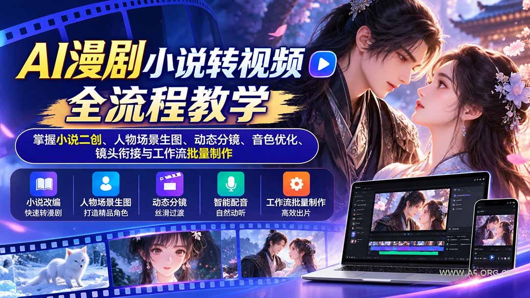 AI漫剧小说转视频全流程教学:掌握小说二创、人物场景生图、动态分镜、音色优化、镜头衔接与工作流批量制作 - 小红泡 AI漫剧小说转视频全流程教学:掌握小说二创、人物场景生图、动态分镜、音色优化、镜头衔接与工作流批量制作 - 小红泡