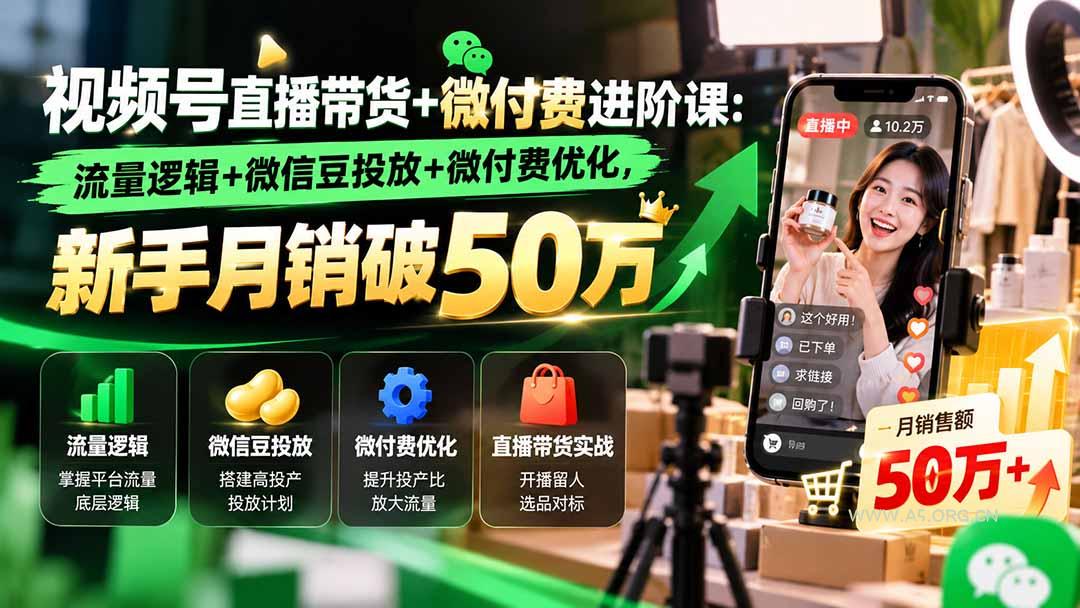 视频号直播带货+微付费进阶课-更新1010：流量逻辑+微信豆投放+微付费优化，新手月销破50万 - 小红泡