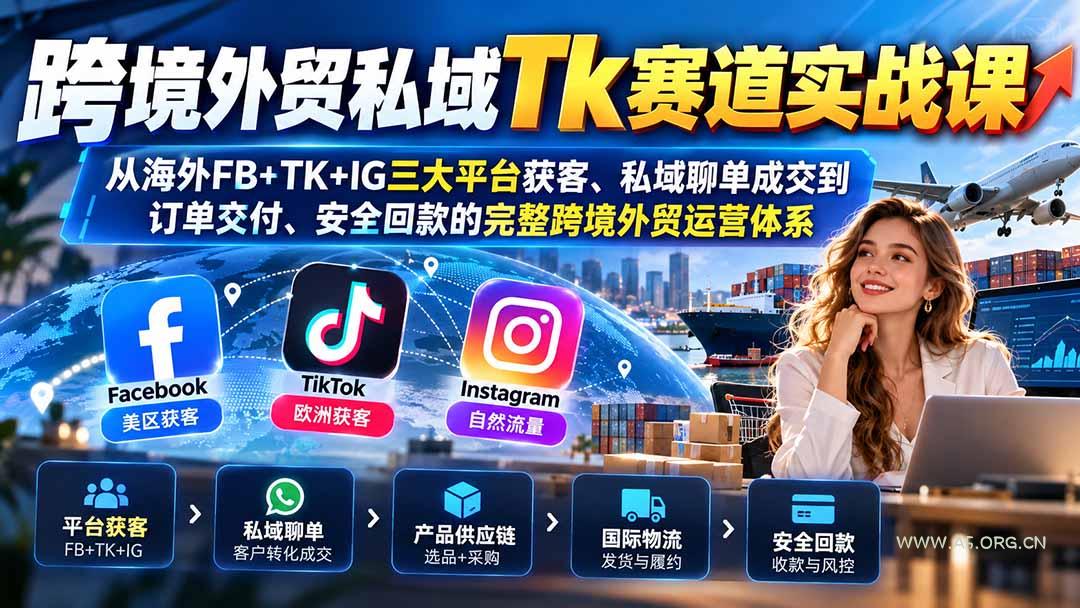 跨境外贸私域Tk赛道实战课：从海外FB+TK+IG三大平台获客、私域聊单成交到订单交付、安全回款的完整跨境外贸运营体系 - 小红泡