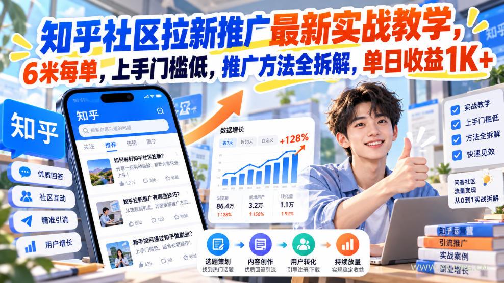 知乎社区拉新推广最新实战教学,6米每单,上手门槛低,推广方法全拆解,单日收益1K+!(更新1010) - 小红泡 知乎社区拉新推广最新实战教学,6米每单,上手门槛低,推广方法全拆解,单日收益1K+!(更新1010)