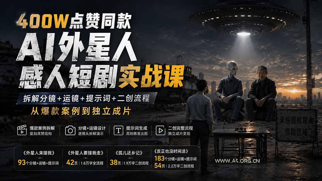 400W点赞同款AI外星人感人短剧实战课-更新1009：拆解分镜+运镜+提示词+二创流程，从爆款案例到独立成片 - 小红泡