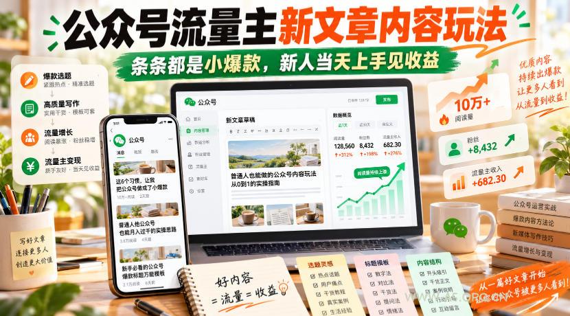 公众号流量主新文章内容玩法,条条都是小爆款,新人当天上手见收益 - 小红泡 公众号流量主新文章内容玩法,条条都是小爆款,新人当天上手见收益