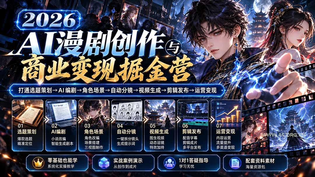 【无水印】2026AI漫剧创作与商业变现掘金营:打通选题→AI编剧→角色场景→自动分镜→视频生成→剪辑发布→运营变现 - 小红泡 【无水印】2026AI漫剧创作与商业变现掘金营:打通选题→AI编剧→角色场景→自动分镜→视频生成→剪辑发布→运营变现 - 小红泡
