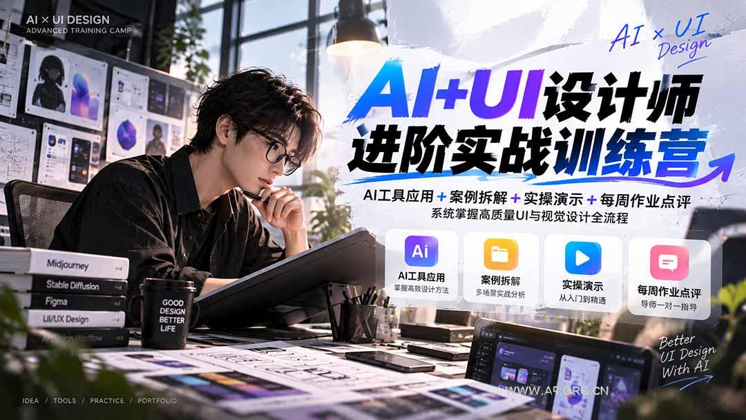 【无水印】AI+UI设计师进阶训练营-第4期：AI工具应用+案例拆解+实操演示+作业点评，掌握高质量UI与视觉设计全流程 - 小红泡