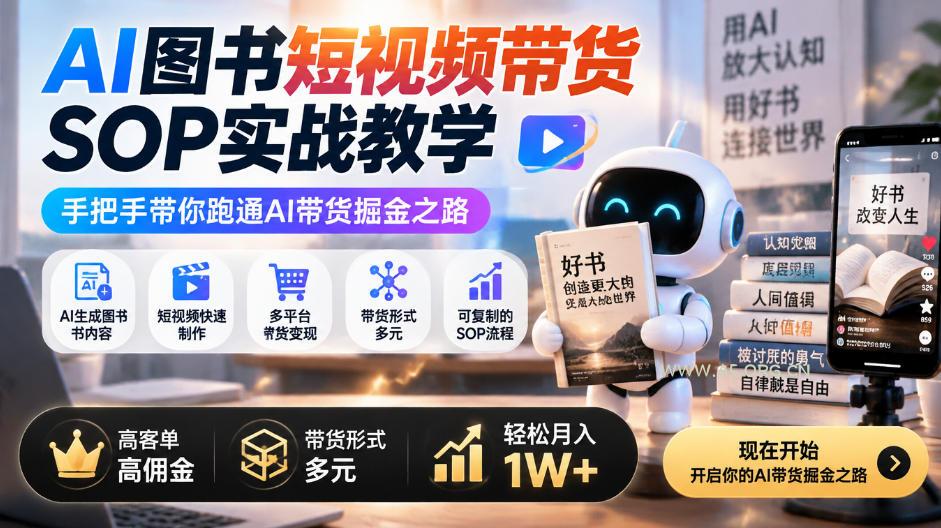 AI图书短视频带货SOP实战教学,手把手带你跑通AI带货掘金之路,高客单高佣金,带货形式多元,轻松月入1W+ - 小红泡 AI图书短视频带货SOP实战教学,手把手带你跑通AI带货掘金之路,高客单高佣金,带货形式多元,轻松月入1W+