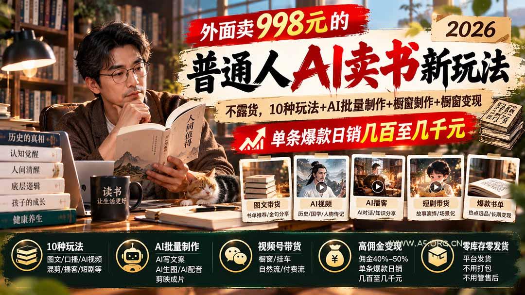 外面卖998元的2026普通人AI卖书新玩法:不露脸、不囤货,10种玩法+AI批量制作+橱窗变现,单条爆款日销几百至几千元 - 小红泡 外面卖998元的2026普通人AI卖书新玩法:不露脸、不囤货,10种玩法+AI批量制作+橱窗变现,单条爆款日销几百至几千元 - 小红泡