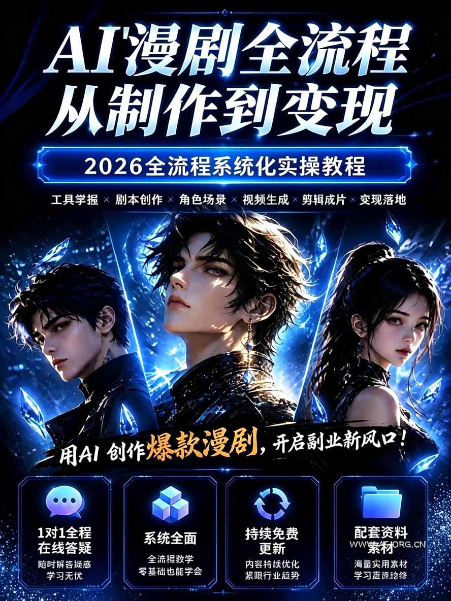 【无水印】2026AI漫剧创作与商业变现掘金营：打通选题&rarr;AI编剧&rarr;角色场景&rarr;自动分镜&rarr;视频生成&rarr;剪辑发布&rarr;运营变现 - 小红泡