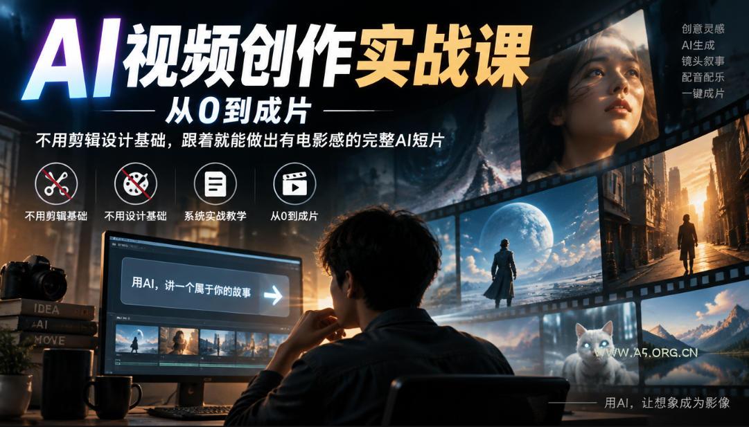 AI视频创作实战课,从0到成片,不用剪辑设计基础,跟着就能做出有电影感的完整AI短片 - 小红泡 AI视频创作实战课,从0到成片,不用剪辑设计基础,跟着就能做出有电影感的完整AI短片