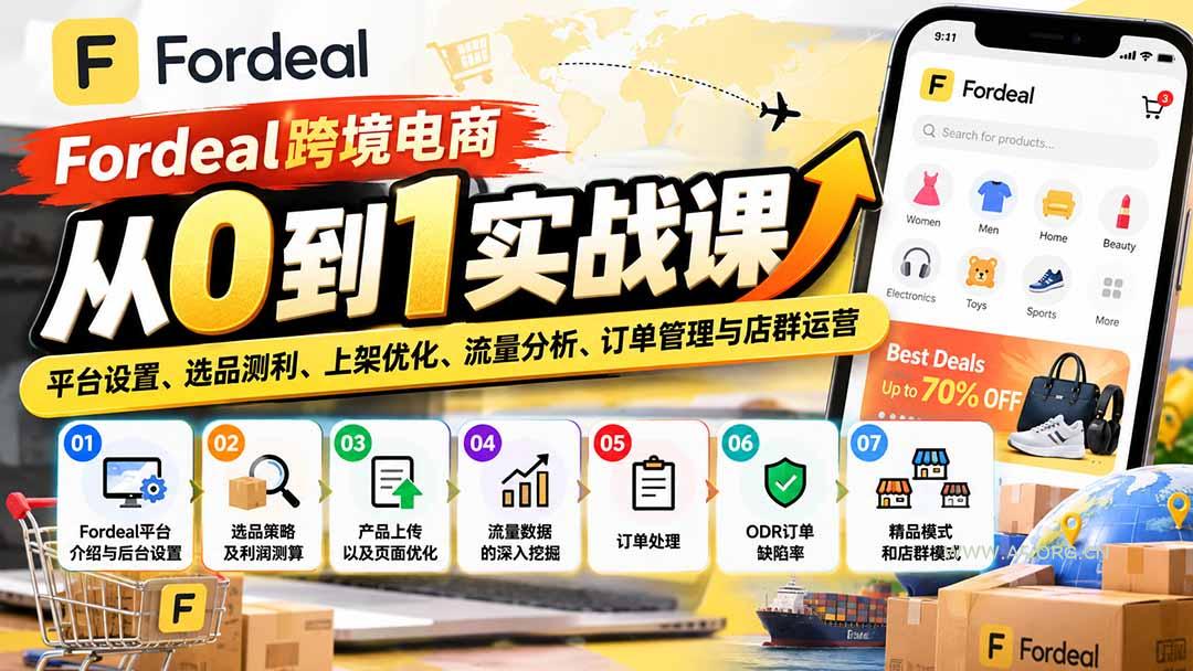 Fordeal跨境电商从0到1实战课：平台设置、选品测利、上架优化、流量分析、订单管理与店群运营 - 小红泡