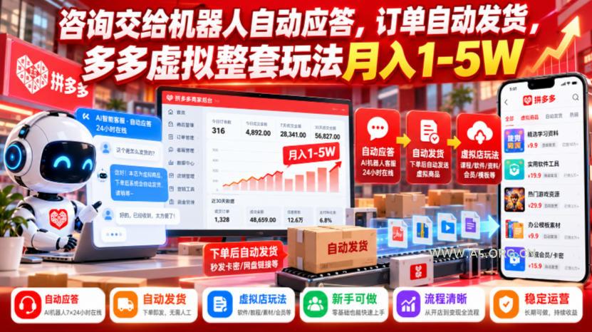 咨询交给机器人自动应答，订单自动发货，多多虚拟整套玩法月入1-5W【揭秘】