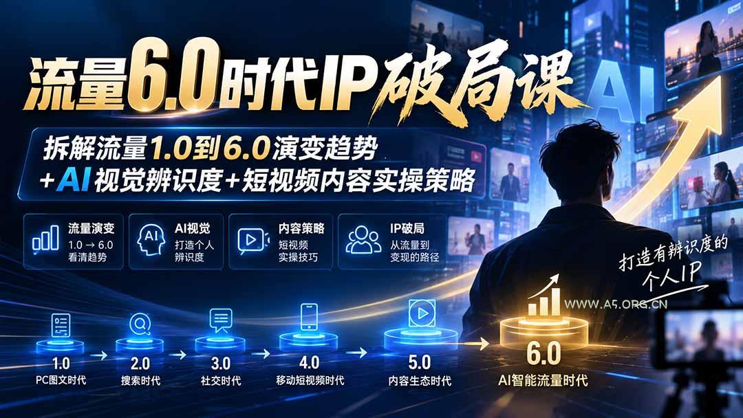 流量6.0时代IP破局课-更新：拆解流量1.0到6.0演变趋势+AI视觉辨识度+短视频内容实操策略 - 小红泡