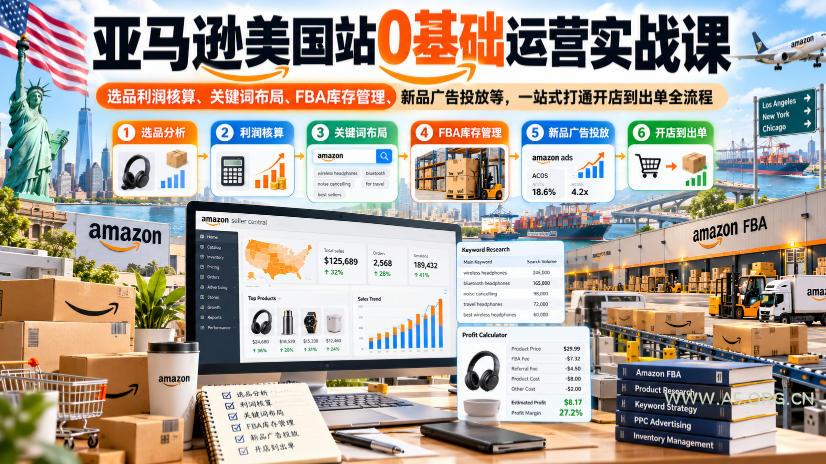 亚马逊美国站0基础运营实战课|选品利润核算、关键词布局、FBA库存管理、新品广告投放等,一站式打通开店到出单全流程 - 小红泡 亚马逊美国站0基础运营实战课|选品利润核算、关键词布局、FBA库存管理、新品广告投放等,一站式打通开店到出单全流程