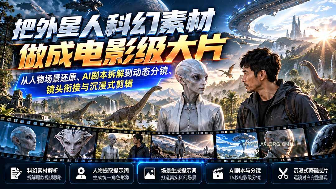 把外星人科幻素材做成电影级大片：从人物场景还原、AI剧本拆解到动态分镜、镜头衔接与沉浸式剪辑 - 小红泡