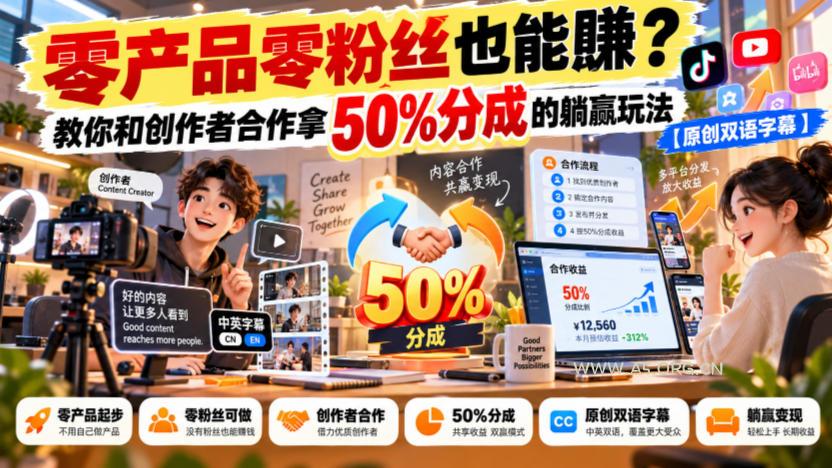 【无水印】零产品零粉丝也能賺?教你和创作者合作拿50%分成的躺赢玩法【原创双语字幕】 - 小红泡 【无水印】零产品零粉丝也能賺?教你和创作者合作拿50%分成的躺赢玩法【原创双语字幕】