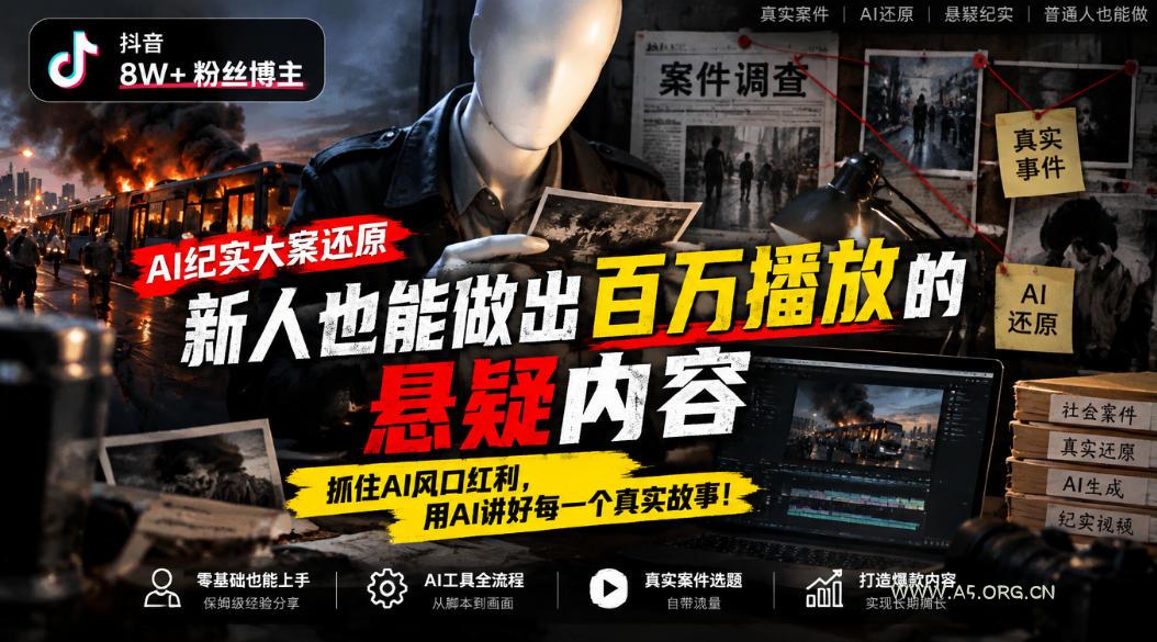 抖音8W粉丝博主的AI纪实大案还原教学，新人也能做出百W播放的悬疑内容，抓住AI风口红利，用AI讲好每一个真实故事（更新1014）