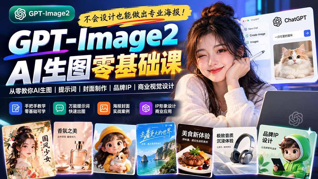 不会设计也能做出专业海报！GPT-Image2从零教你AI生图、提示词、封面制作、品牌IP与商业视觉设计 - 小红泡