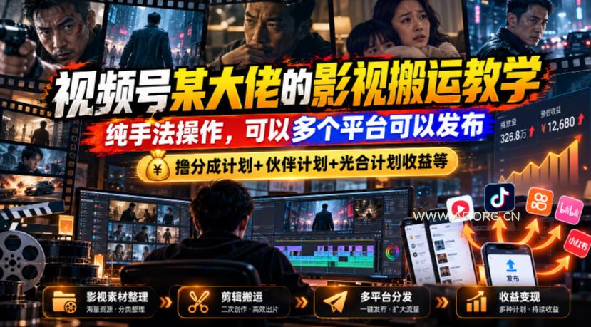 视频号某大佬的影视搬运教学,纯手法操作,可以多个平台可以发布,撸分成计划+伙伴计划+光合计划收益等 - 小红泡 视频号某大佬的影视搬运教学,纯手法操作,可以多个平台可以发布,撸分成计划+伙伴计划+光合计划收益等
