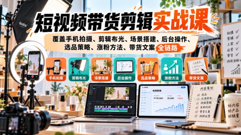 短视频带货剪辑实战课,覆盖手机拍摄、剪辑布光、场景搭建、后台操作、选品策略、涨粉方法、带货文案全链路 - 小红泡 短视频带货剪辑实战课,覆盖手机拍摄、剪辑布光、场景搭建、后台操作、选品策略、涨粉方法、带货文案全链路