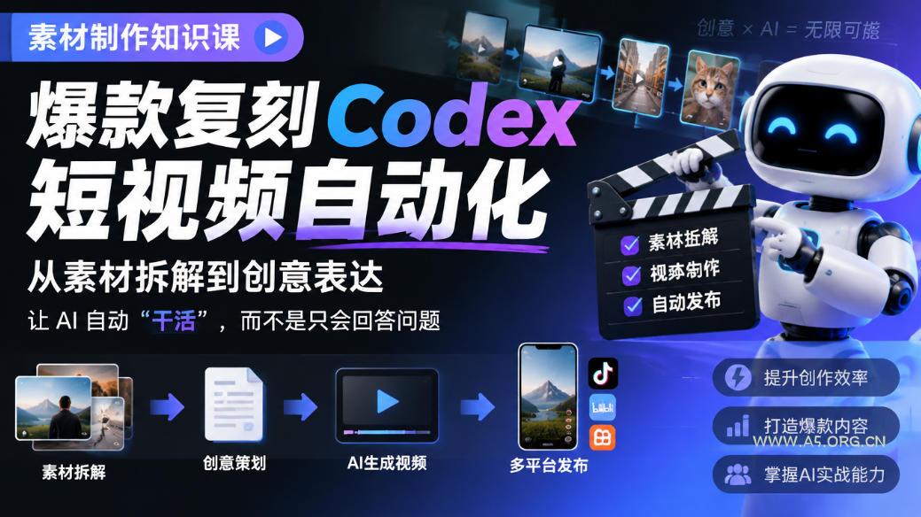 素材制作知识课,爆款复刻Codex短视频自动化,从素材拆解到创意表达,让AI自动“干活”,而不是只会回答问题 - 小红泡 素材制作知识课,爆款复刻Codex短视频自动化,从素材拆解到创意表达,让AI自动“干活”,而不是只会回答问题