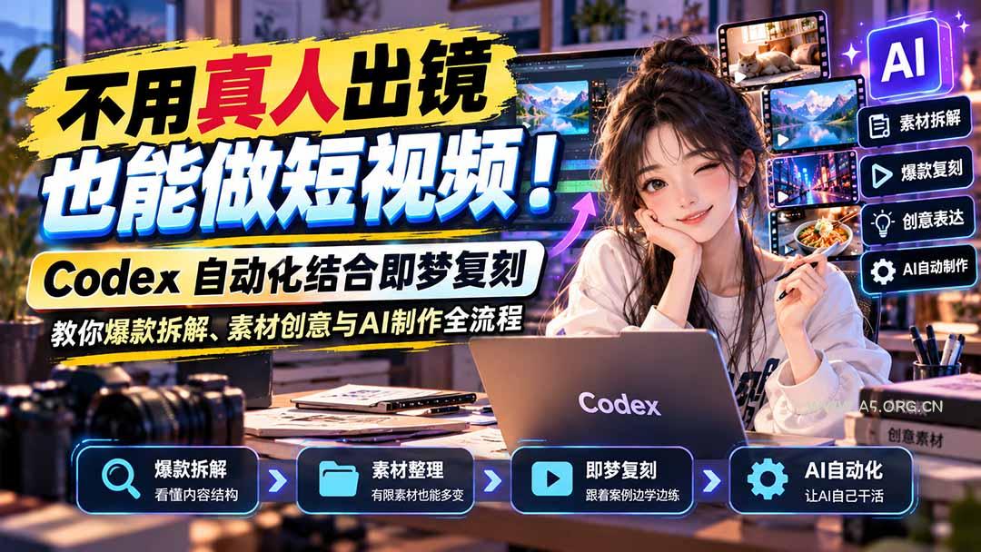 不用真人出镜也能做短视频！Codex自动化结合即梦复刻，教你爆款拆解、素材创意与AI制作全流程 - 小红泡