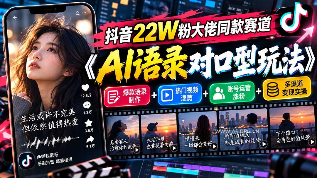 抖音22W粉大佬同款赛道《AI语录对口型玩法》：爆款语录制作+热门视频混剪+账号运营涨粉+多渠道变现实操 - 小红泡