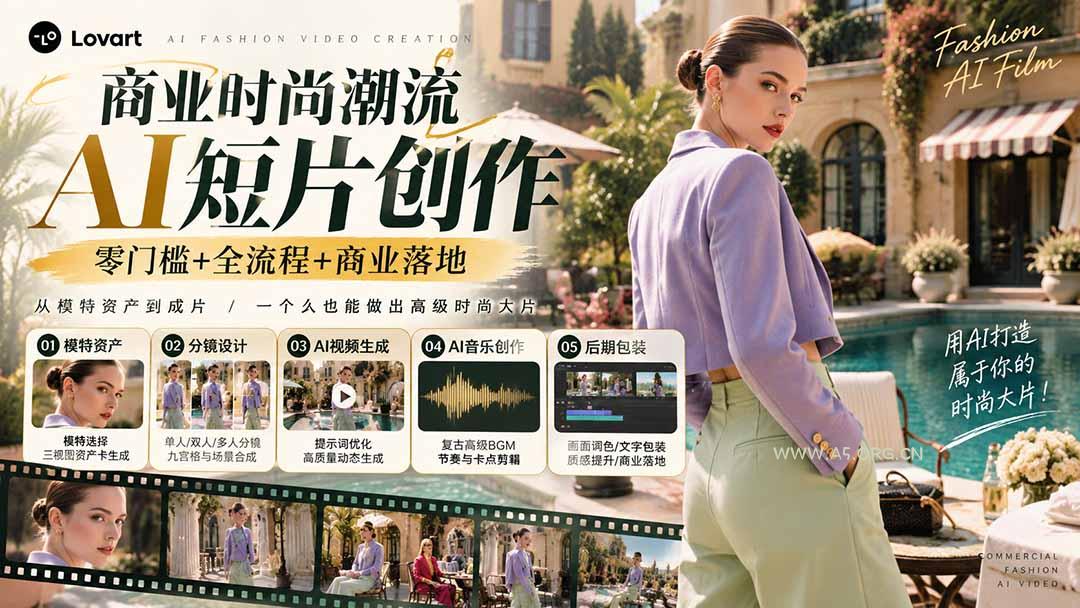 从一张模特图到高级时尚广告大片：AI三视图资产、场景合成、电影分镜、动态生成与复古音乐剪辑实战课 - 小红泡