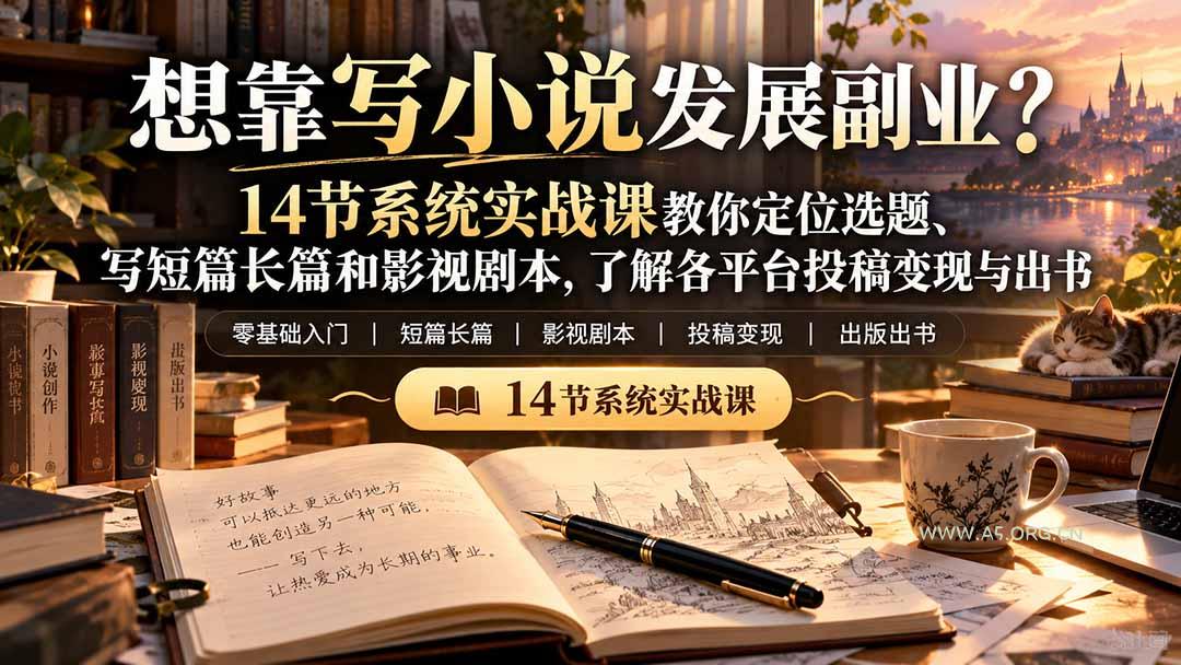 【无水印】想靠写小说发展副业？14节系统实战课教你定位选题、写短篇长篇和影视剧本，了解各平台投稿变现与出书 - 小红泡