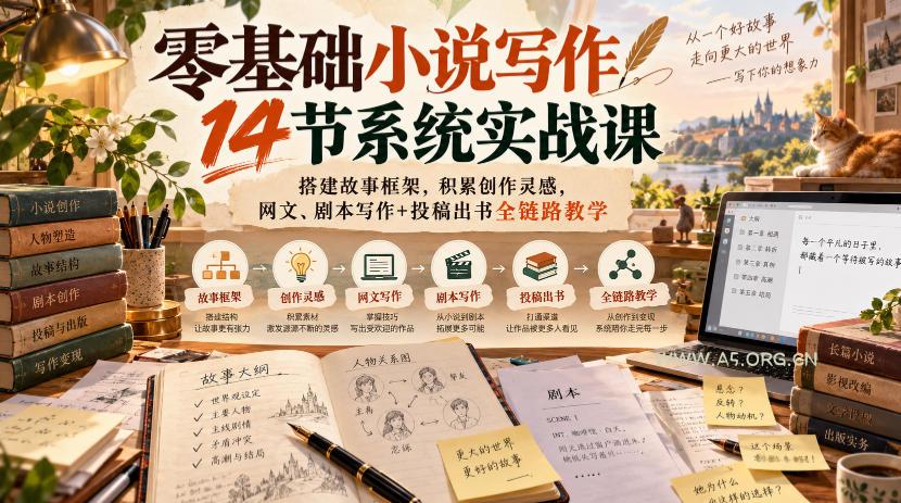 零基础小说写作14节系统实战课，搭建故事框架，积累创作灵感，网文、剧本写作+投稿出书全链路教学