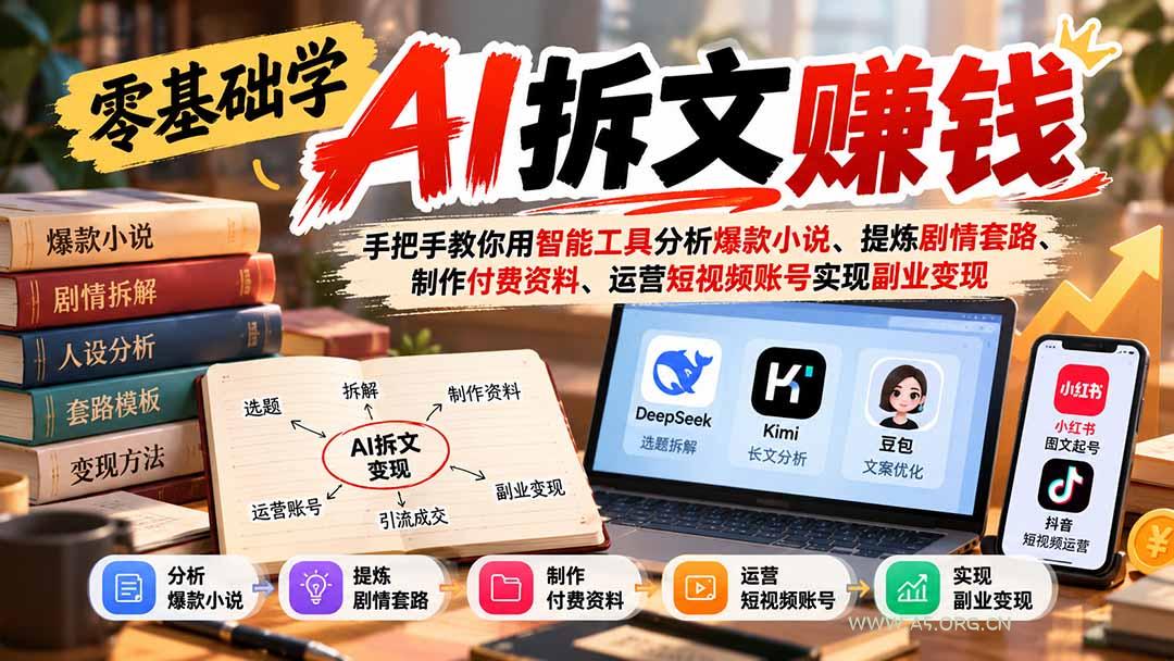 零基础学AI拆文赚钱:手把手教你用智能工具分析爆款小说、提炼剧情套路、制作付费资料、运营短视频账号实现副业变现 - 小红泡 零基础学AI拆文赚钱:手把手教你用智能工具分析爆款小说、提炼剧情套路、制作付费资料、运营短视频账号实现副业变现 - 小红泡