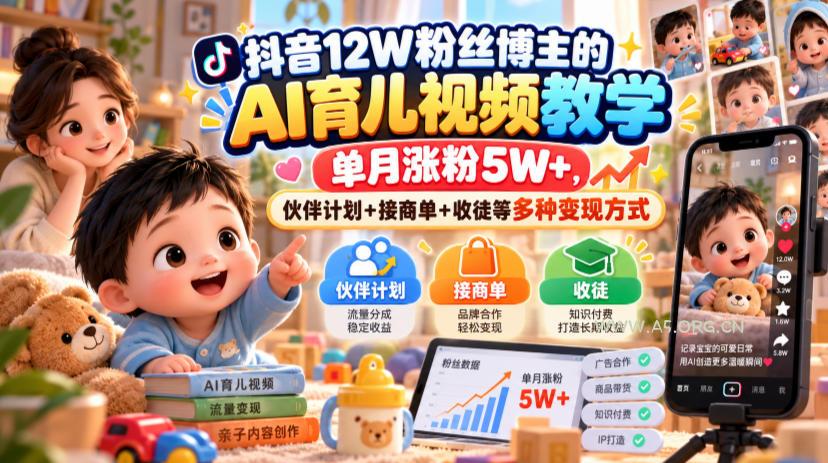 抖音12W粉丝博主的AI育儿视频教学,单月涨粉5W+,伙伴计划+接商单+收徒等多种变现方式 - 小红泡 抖音12W粉丝博主的AI育儿视频教学,单月涨粉5W+,伙伴计划+接商单+收徒等多种变现方式