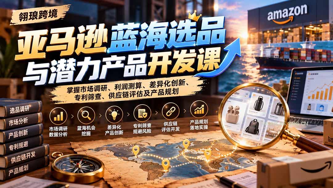 亚马逊蓝海选品与潜力产品开发课：掌握市场调研、利润测算、差异化创新、专利筛查、供应链评估及产品规划 - 小红泡