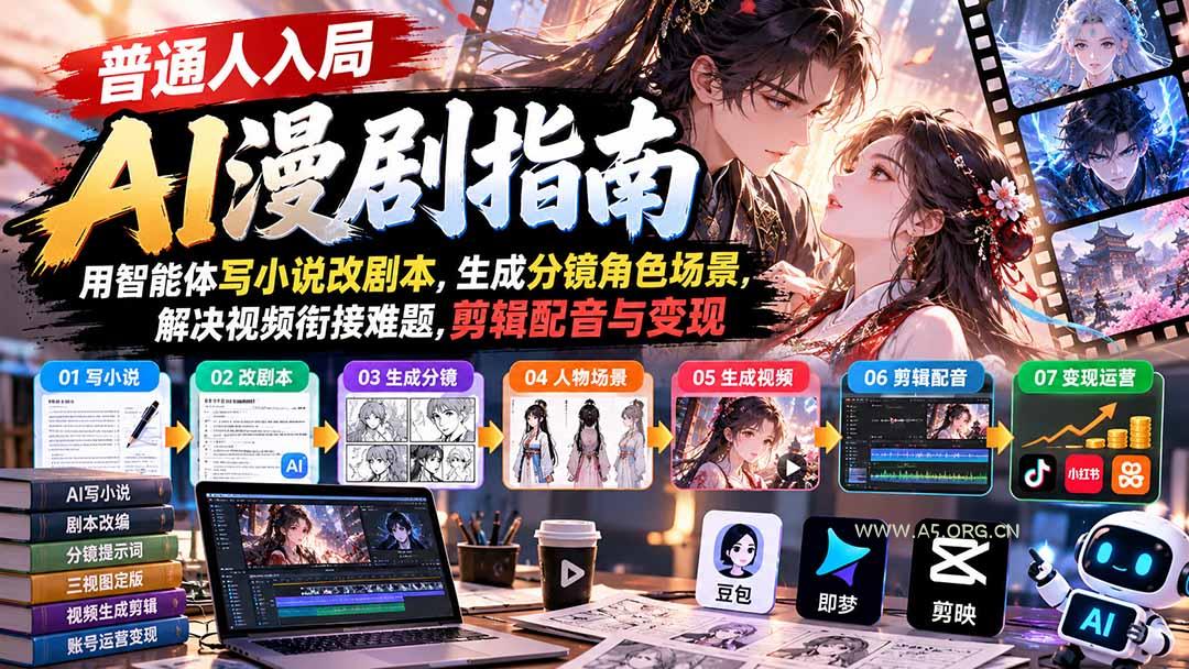 【无水印】普通人入局AI漫剧指南：用智能体写小说改剧本，生成分镜角色场景，解决视频衔接难题，剪辑配音与变现 - 小红泡