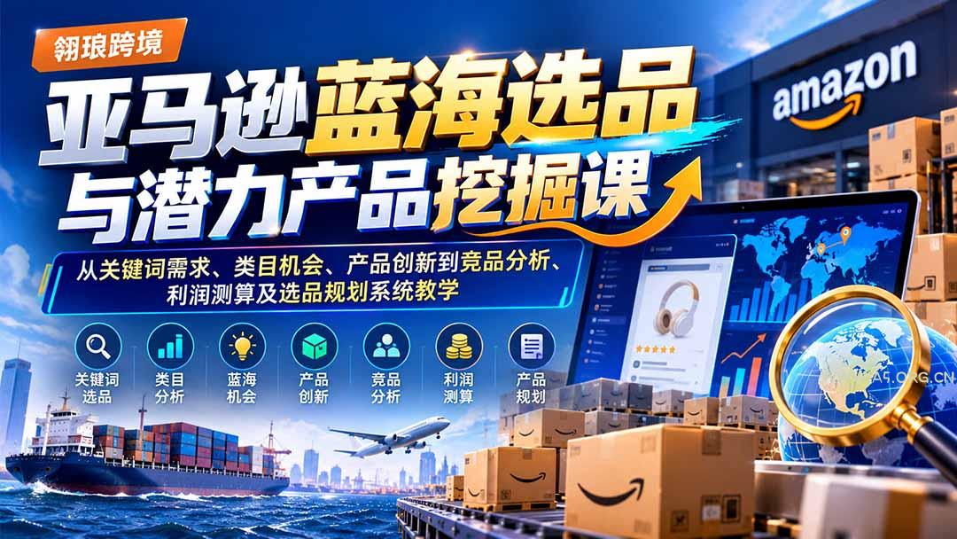 亚马逊蓝海选品与潜力产品挖掘课：从关键词需求、类目机会、产品创新到竞品分析、利润测算及选品规划系统教学 - 小红泡