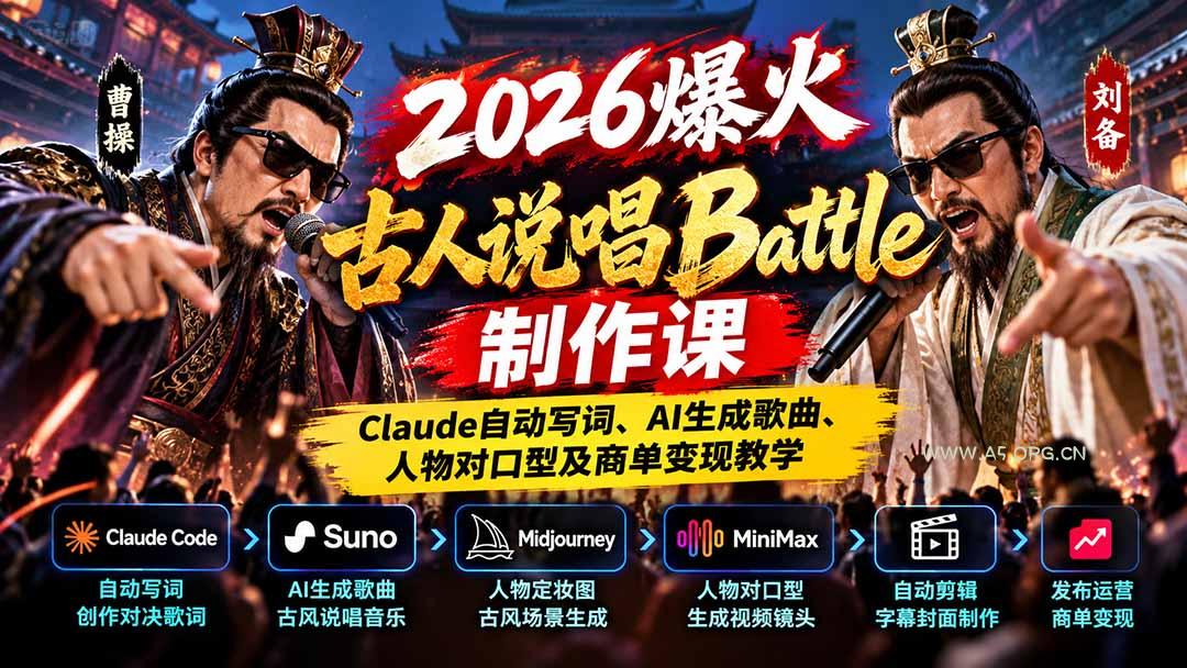 2026爆火古人说唱Battle制作课：Claude自动写词、AI生成歌曲、人物对口型及商单变现教学 - 小红泡