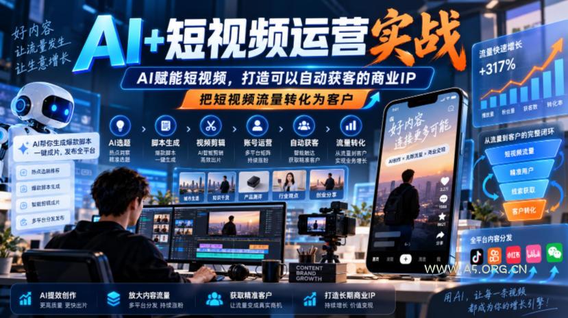 AI+短视频运营实战,AI赋能短视频,打造可以自动获客的商业IP,把短视频流量转化为客户 - 小红泡 AI+短视频运营实战,AI赋能短视频,打造可以自动获客的商业IP,把短视频流量转化为客户