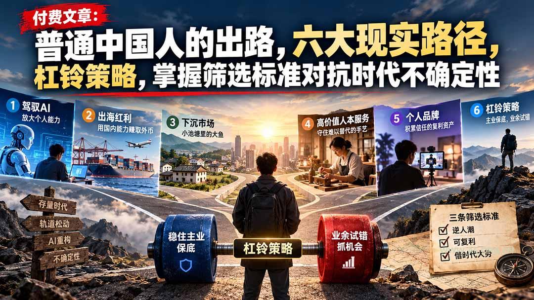 付费文章：普通中国人的出路，六大现实路径，杠铃策略，掌握筛选标准对抗时代不确定性 - 小红泡