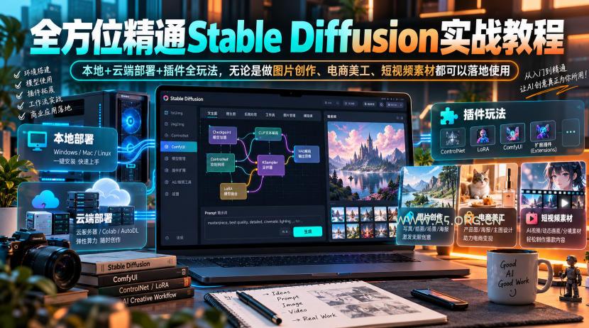 全方位精通Stable Diffusion实战教程|本地+云端部署+插件全玩法,无论是做图片创作、电商美工、短视频素材都可以落地使用 - 小红泡 全方位精通Stable Diffusion实战教程|本地+云端部署+插件全玩法,无论是做图片创作、电商美工、短视频素材都可以落地使用