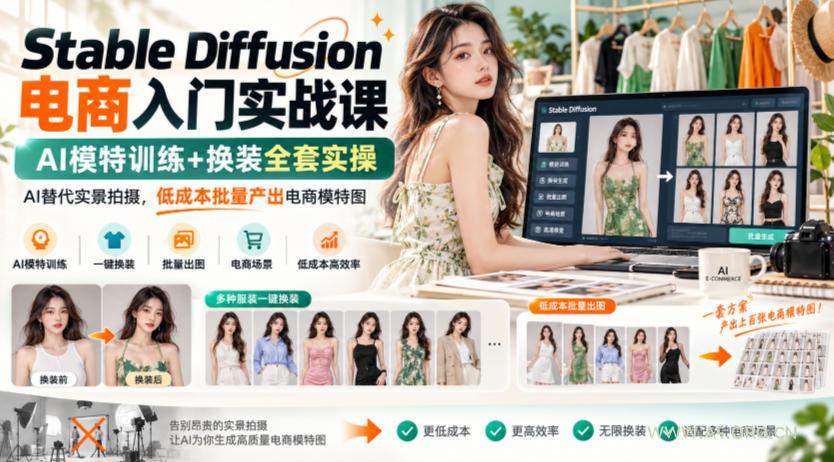 Stable Diffusion电商入门实战课,AI模特训练+换装全套实操,AI替代实景拍摄,低成本批量产出电商模特图 - 小红泡 Stable Diffusion电商入门实战课,AI模特训练+换装全套实操,AI替代实景拍摄,低成本批量产出电商模特图