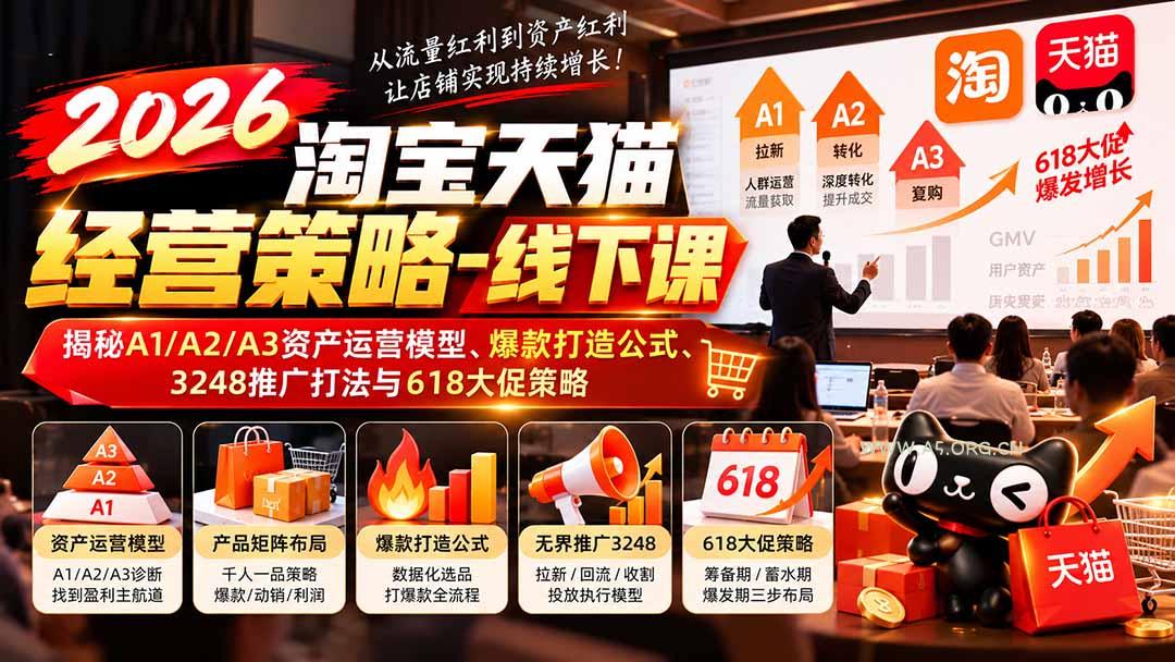 2026淘宝天猫经营策略-线下课-更新1019：揭秘A1/A2/A3资产运营模型、爆款打造公式、3248推广打法与618大促策略 - 小红泡