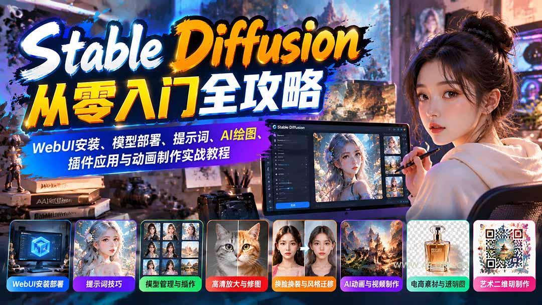 Stable Diffusion从零入门全攻略：WebUI安装、模型部署、提示词、AI绘图、插件应用与动画制作实战教程 - 小红泡