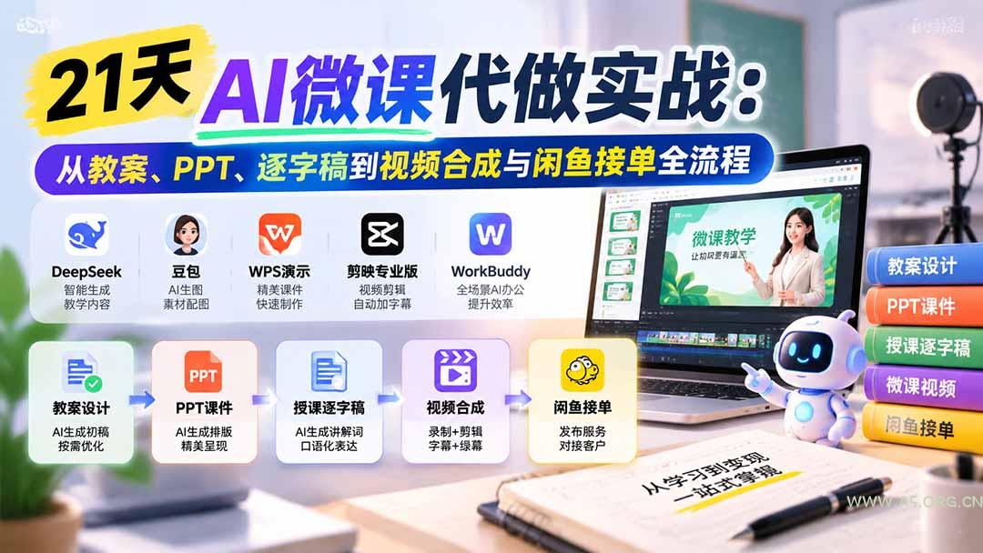 21天AI微课代做实战:从教案、PPT、逐字稿到视频合成与闲鱼接单全流程 - 小红泡 21天AI微课代做实战:从教案、PPT、逐字稿到视频合成与闲鱼接单全流程 - 小红泡