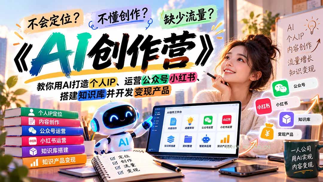 不会定位、不懂创作、缺少流量?《AI创作营》教你用AI打造个人IP、运营公众号小红书、搭建知识库并开发变现产品 - 小红泡 不会定位、不懂创作、缺少流量?《AI创作营》教你用AI打造个人IP、运营公众号小红书、搭建知识库并开发变现产品 - 小红泡